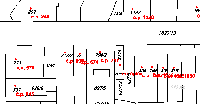 Lysá nad Labem 717 na parcele st. 794/2 v KÚ Lysá nad Labem, Katastrální mapa