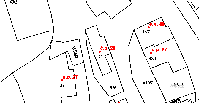 Pucov 26 na parcele st. 41 v KÚ Pucov, Katastrální mapa