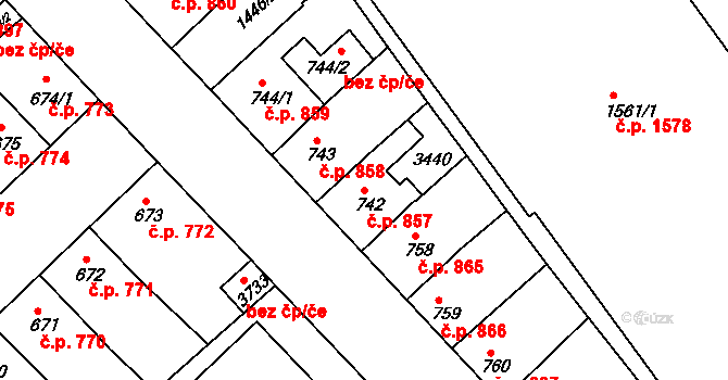 Předměstí 857, Svitavy na parcele st. 742 v KÚ Svitavy-předměstí, Katastrální mapa