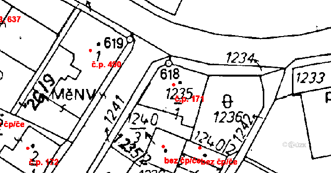 Rychnov u Jablonce nad Nisou 171 na parcele st. 1235/1 v KÚ Rychnov u Jablonce nad Nisou, Katastrální mapa