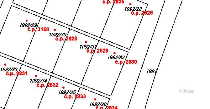 Teplice 2830 na parcele st. 1992/32 v KÚ Teplice, Katastrální mapa