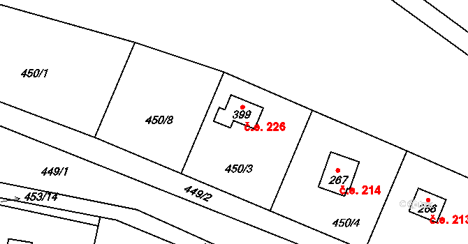 Malenovice 226 na parcele st. 399 v KÚ Malenovice, Katastrální mapa