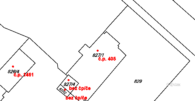 Místek 405, Frýdek-Místek na parcele st. 827/1 v KÚ Místek, Katastrální mapa