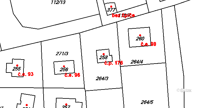 Lhota 176 na parcele st. 258 v KÚ Lhota u Dřís, Katastrální mapa