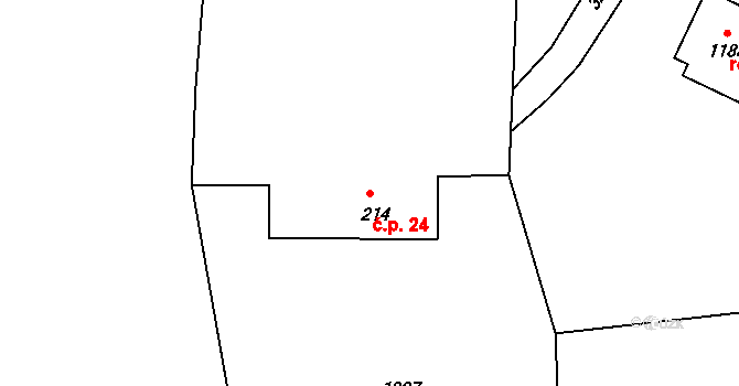 Jílové 24 na parcele st. 214 v KÚ Jílové u Děčína, Katastrální mapa