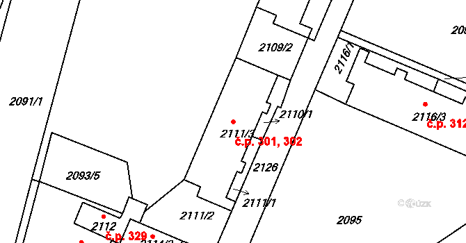 Jablůnka 301,302 na parcele st. 2111/3 v KÚ Jablůnka, Katastrální mapa
