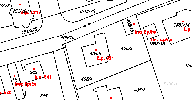 Řeporyje 821, Praha na parcele st. 405/8 v KÚ Řeporyje, Katastrální mapa