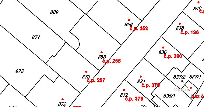 Suchdol nad Lužnicí 255 na parcele st. 868 v KÚ Suchdol nad Lužnicí, Katastrální mapa