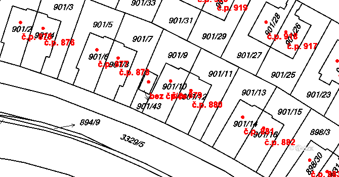 Krč 879, Praha na parcele st. 901/10 v KÚ Krč, Katastrální mapa