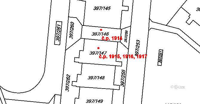 Chodov 1915,1916,1917, Praha na parcele st. 397/147 v KÚ Chodov, Katastrální mapa
