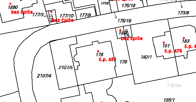 Košíře 451, Praha na parcele st. 178 v KÚ Košíře, Katastrální mapa