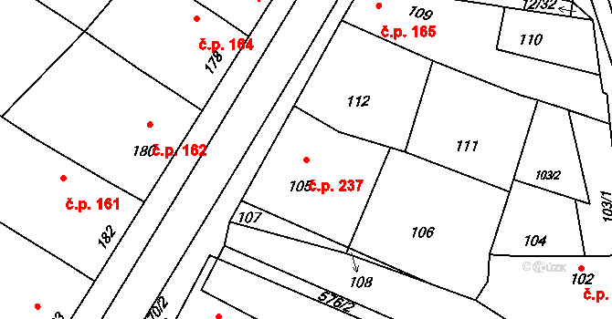 Jevišovka 237 na parcele st. 105 v KÚ Jevišovka, Katastrální mapa