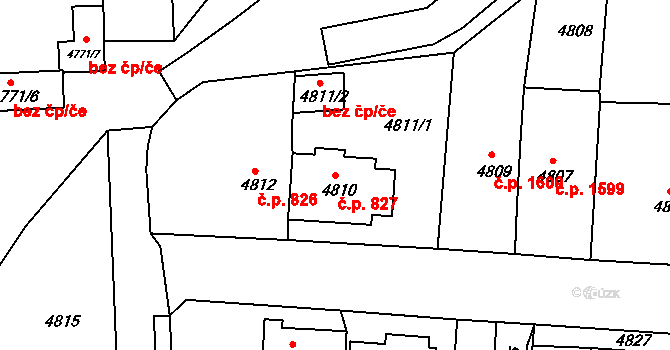 Česká Lípa 827 na parcele st. 4810 v KÚ Česká Lípa, Katastrální mapa