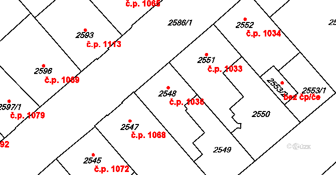 Chomutov 1036 na parcele st. 2548 v KÚ Chomutov I, Katastrální mapa