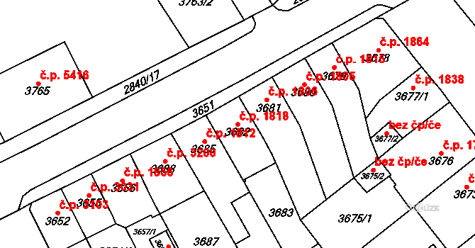 Chomutov 1818 na parcele st. 3682 v KÚ Chomutov I, Katastrální mapa