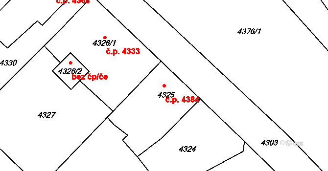 Chomutov 4384 na parcele st. 4325 v KÚ Chomutov II, Katastrální mapa