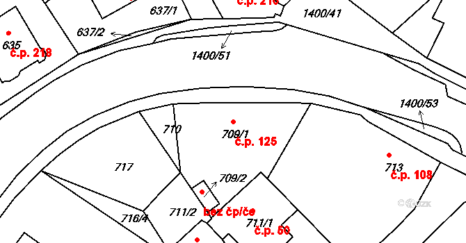 Liberec XI-Růžodol I 125, Liberec na parcele st. 709/1 v KÚ Růžodol I, Katastrální mapa
