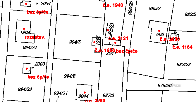 Litice 1956, Plzeň na parcele st. 1996 v KÚ Valcha, Katastrální mapa