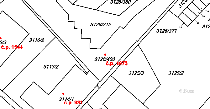 Pelhřimov 1973 na parcele st. 3126/400 v KÚ Pelhřimov, Katastrální mapa