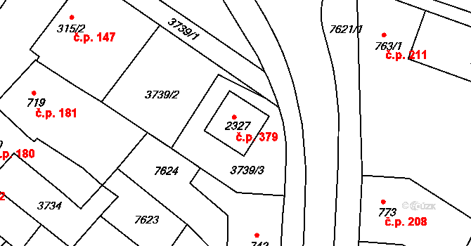 Telč-Podolí 379, Telč na parcele st. 2327 v KÚ Telč, Katastrální mapa