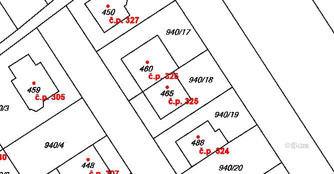 Hostěrádky-Rešov 325 na parcele st. 465 v KÚ Hostěrádky, Katastrální mapa