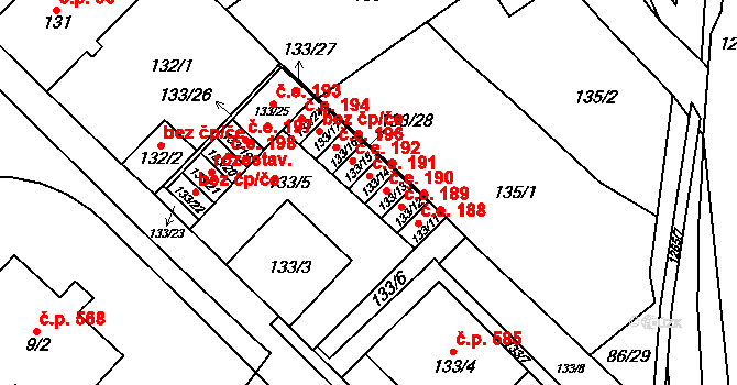 Zastávka 191 na parcele st. 133/14 v KÚ Zastávka, Katastrální mapa