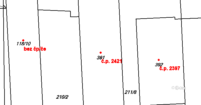 Blansko 2421 na parcele st. 391 v KÚ Blansko, Katastrální mapa