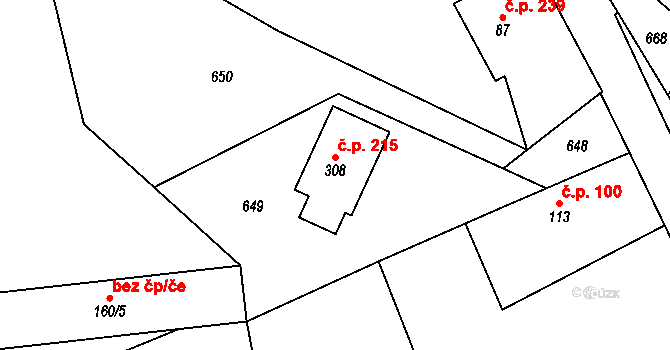 Semčice 215 na parcele st. 308 v KÚ Semčice, Katastrální mapa