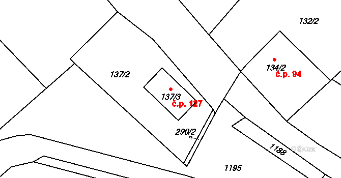 Nahořany 127 na parcele st. 137/3 v KÚ Nahořany nad Metují, Katastrální mapa