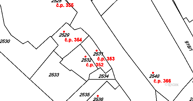 Jemnice 353 na parcele st. 2531 v KÚ Jemnice, Katastrální mapa