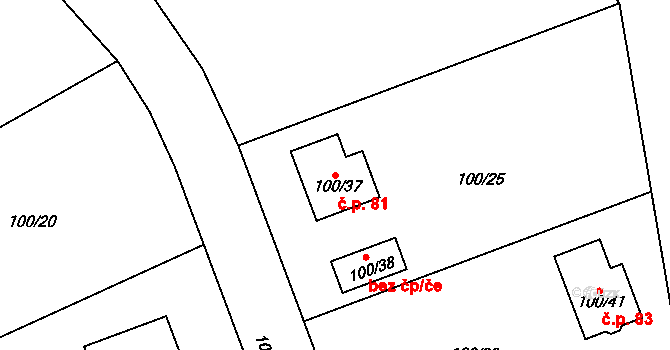 Myslinka 81 na parcele st. 100/37 v KÚ Myslinka, Katastrální mapa