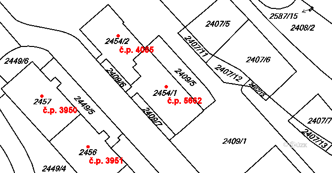 Chomutov 5662 na parcele st. 2454/1 v KÚ Chomutov I, Katastrální mapa