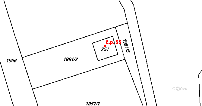 Kunov 55, Bruntál na parcele st. 251 v KÚ Nové Heřminovy, Katastrální mapa