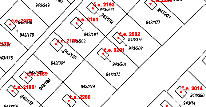 Velká Chuchle 2201, Praha na parcele st. 943/201 v KÚ Velká Chuchle, Katastrální mapa