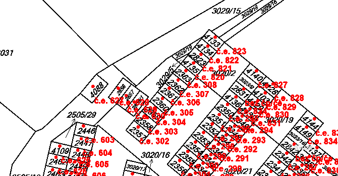 Kyjov 306 na parcele st. 2361 v KÚ Kyjov, Katastrální mapa
