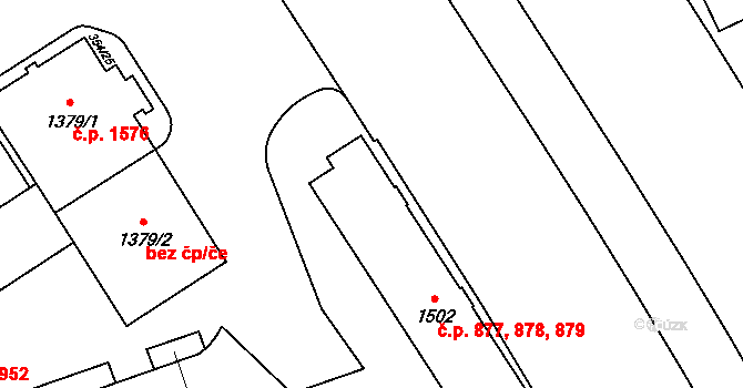 Hrabůvka 877,878,879, Ostrava na parcele st. 1502 v KÚ Hrabůvka, Katastrální mapa