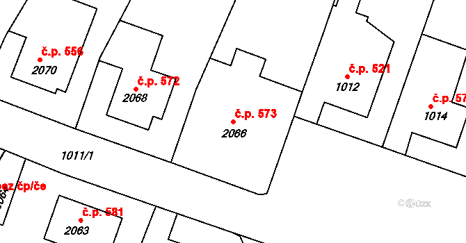 Bystřice nad Pernštejnem 573 na parcele st. 2066 v KÚ Bystřice nad Pernštejnem, Katastrální mapa