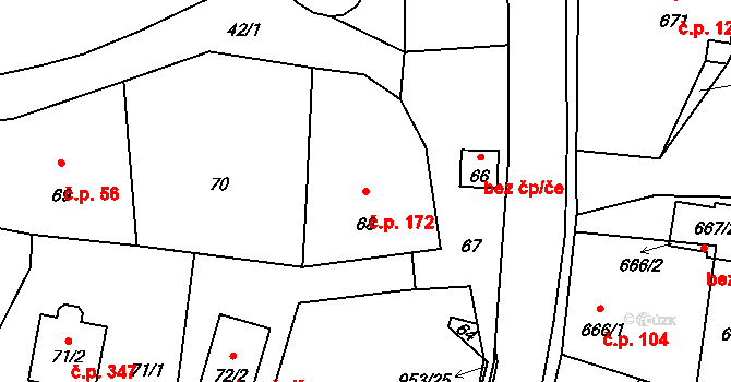 Hvozdná 172 na parcele st. 68 v KÚ Hvozdná, Katastrální mapa