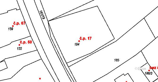 Salaš 17, Zlín na parcele st. 184 v KÚ Salaš u Zlína, Katastrální mapa