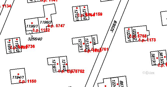 Zlín 1166 na parcele st. 1213/1 v KÚ Zlín, Katastrální mapa