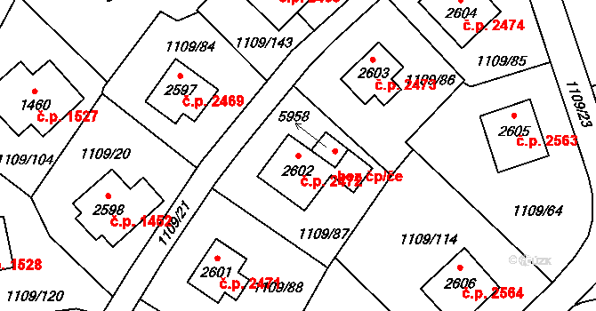 Zlín 2472 na parcele st. 2602 v KÚ Zlín, Katastrální mapa