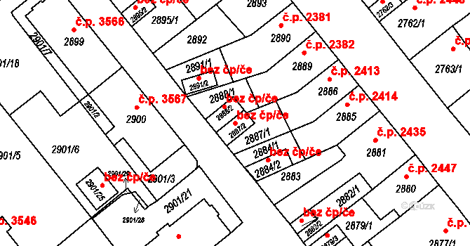 Chomutov 43011128 na parcele st. 2887/2 v KÚ Chomutov II, Katastrální mapa