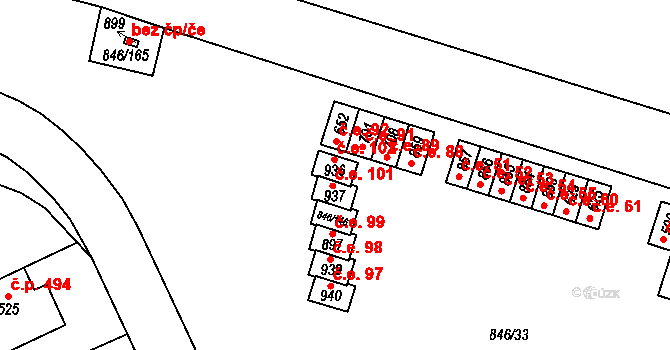 Lysice 43387128 na parcele st. 936 v KÚ Lysice, Katastrální mapa