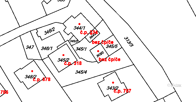 Vítkov 43804128 na parcele st. 345/3 v KÚ Vítkov, Katastrální mapa