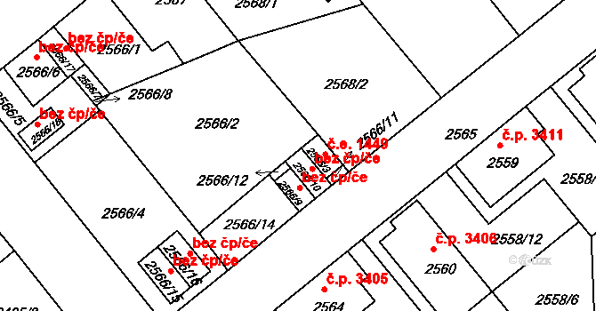 Chomutov 45042128 na parcele st. 2566/10 v KÚ Chomutov II, Katastrální mapa