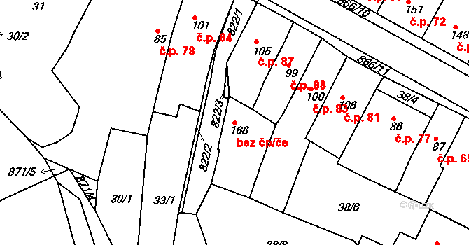Modlany 45117128 na parcele st. 166 v KÚ Modlany, Katastrální mapa