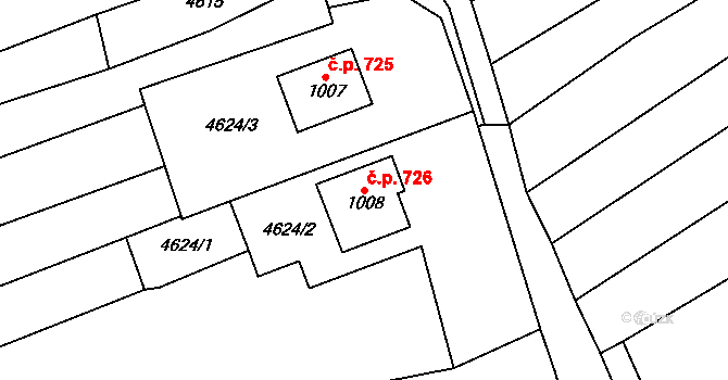 Polešovice 726 na parcele st. 1008 v KÚ Polešovice, Katastrální mapa