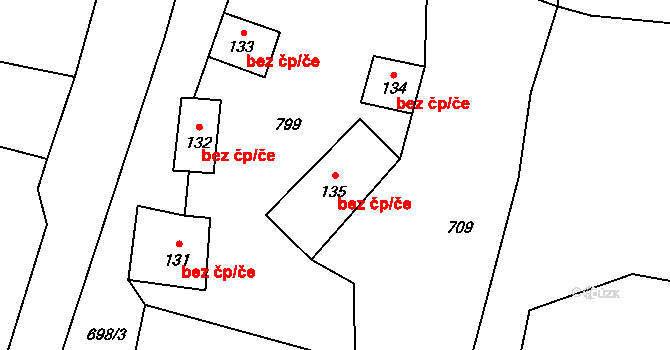 Drhovice 50353128 na parcele st. 135 v KÚ Drhovice, Katastrální mapa