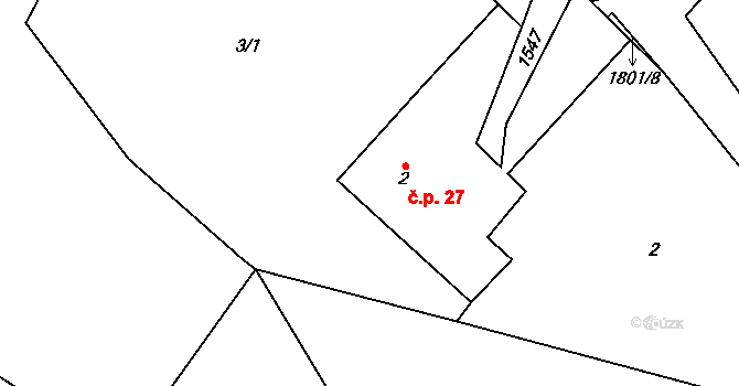 Rychnov 27, Krouna na parcele st. 2 v KÚ Rychnov, Katastrální mapa