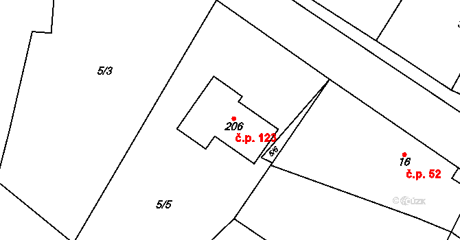 Lišice 123 na parcele st. 206 v KÚ Lišice, Katastrální mapa